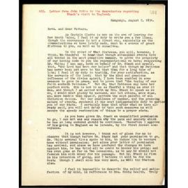 Letter to Secretaries from John Hobbs