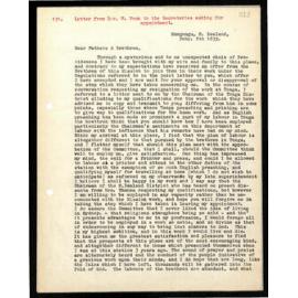 Letter to Secretaries from Rev. W. Woon