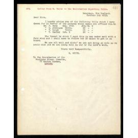 Letter to Secretaries from W. White