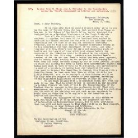 Letter to Secretaries from W. White and J. Whiteley