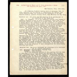 Letter and request for supplies to Secretaries from W. White and W. Woon