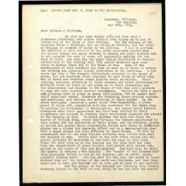 Letter to Secretaries from Rev. W. Woon