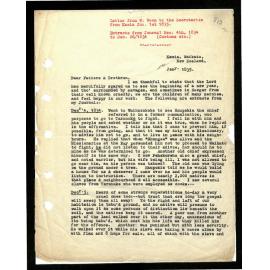 Letter and journal extracts to Secretaries from W. Woon
