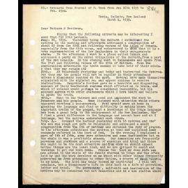 Journal extracts to Secretaries from W. Woon