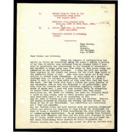 Letter and journal extracts to Secretaries from W. Woon