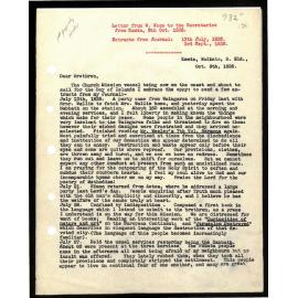Letter and journal extracts to Secretaries from W. Woon