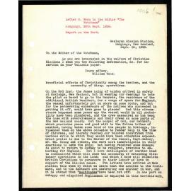 Letter to Editor of The Watchman from W. Woon