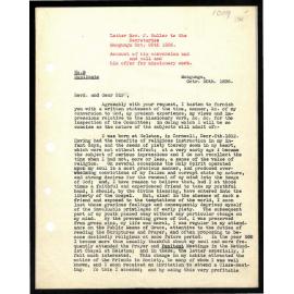 Letter to Secretaries from Rev. J. Buller