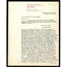Letter to Editor of The Watchman from W. Woon