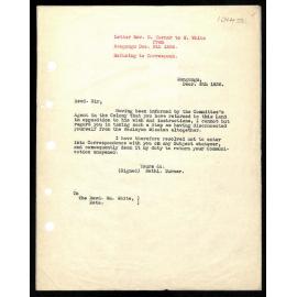 Letter to Rev. W. White from Nath Turner