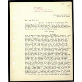 Letter to J. Beecham from W. Woon