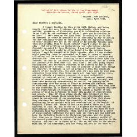 Letter to Secretaries from Rev. James Wallis