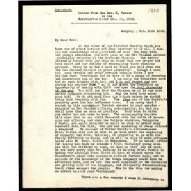 Letter to Secretaries from Rev. N. Turner