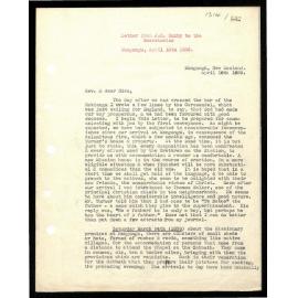 Letter to Secretaries from J. H. Bumby