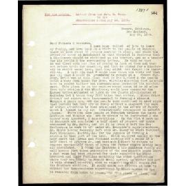 Letter to Secretaries from Rev. W. Woon