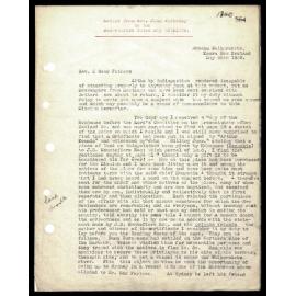 Letter to Secretaries from Rev. J. Whiteley