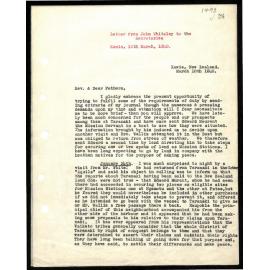 Letter to Secretaries from John Whiteley