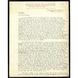 Letter to Secretaries from Rev. W. Woon