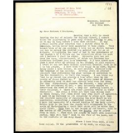 Letter to Secretaries from Samuel Ironside