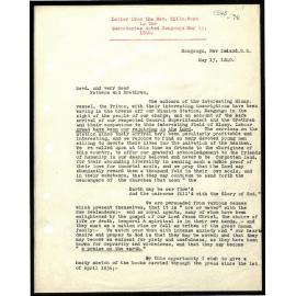 Letter to Secretaries from Rev. W. Woon