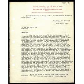 Letter to Secretaries from Rev. W. Woon