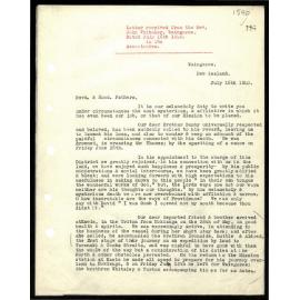 Letter to Secretaries from Rev. John Whiteley