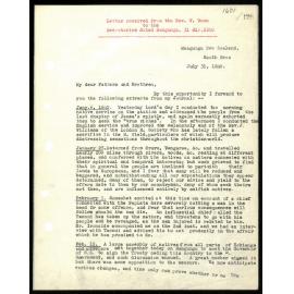 Letter to Secretaries from Rev. W. Woon