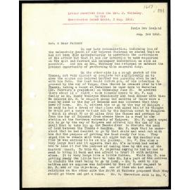 Letter to Secretaries from Rev. J. Whiteley