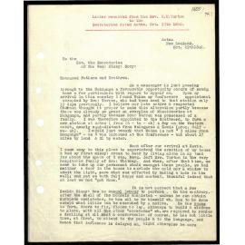 Letter to Secretaries from Rev. H. H. Turton
