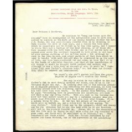 Letter to Secretaries from Rev. W. Woon