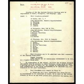 Minutes to Secretaries from Rev. W. Woon