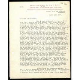 Letter to Secretaries from Rev. G. Smales