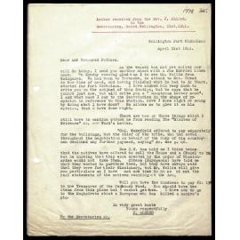 Letter to Secretaries from Rev. J. Aldred