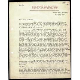 Letter to Secretaries from Rev. John Whiteley
