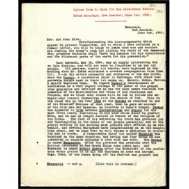 Letter to Mission Secretaries (?) from W. Woon