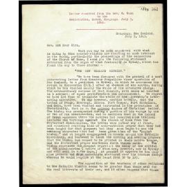Letter to Secretaries from Rev. W. Woon