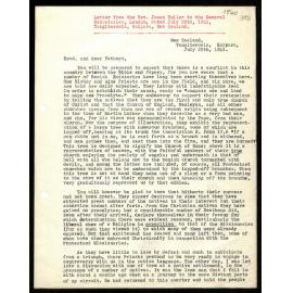 Letter to General Secretaries from Rev. James Buller