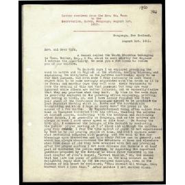 Letter to Secretaries from Rev. W. Woon