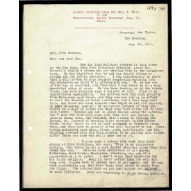 Letter to Secretaries from Rev. W. Woon