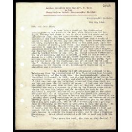 Letter to Secretaries from Rev. W. Woon