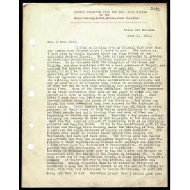 Letter to Secretaries from Rev. John Warren