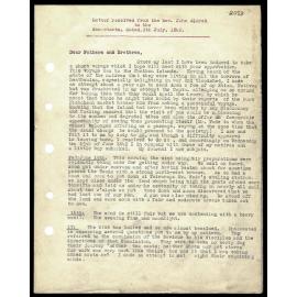 Letter to Secretaries from Rev. John Aldred