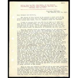 Letter to General Secretaries from Rev. John Hobbs