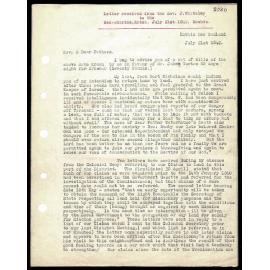 Letter to Secretaries from Rev. J. Whiteley