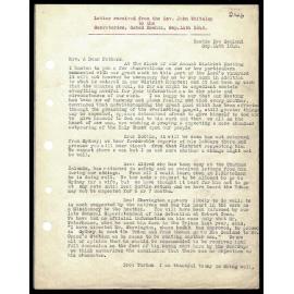 Letter to Secretaries from Rev. John Whiteley