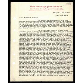 Letter to Secretaries from Rev. James Wallis