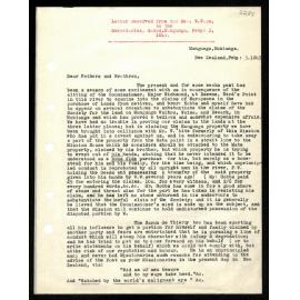 Letter to Secretaries from Rev. W. Woon
