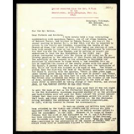 Letter to Secretaries from Rev. W. Woon
