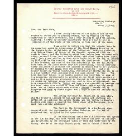 Letter to Secretaries from Rev. W. Woon