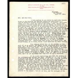 Letter to Secretaries from Rev. W. Woon